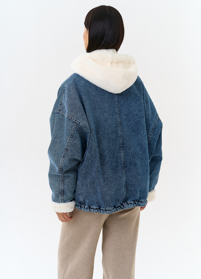 Женская утепленная джинсовая куртка с отделкой из эко меха модель № 31912 универмаг малина