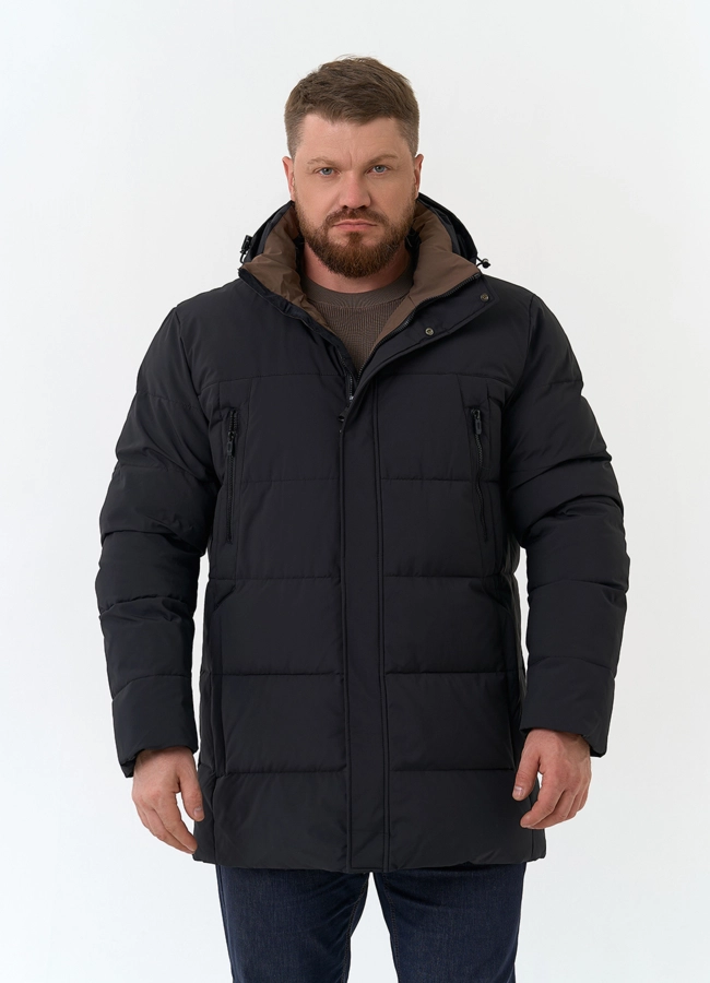 Мужской пуховик с капюшоном  модель № 34072 меха малина фото