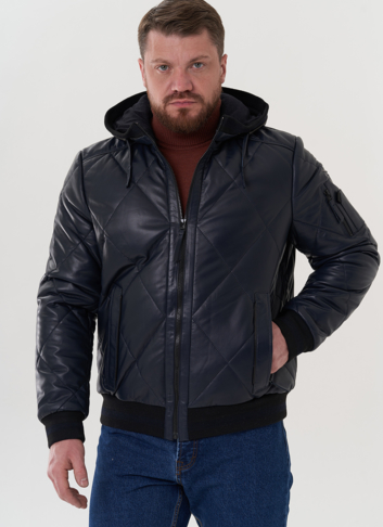 Куртка из натуральной кожи синего цвета