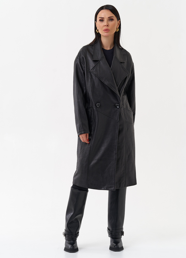 фото Плащ женский длинный из натуральной кожи модель № 4447