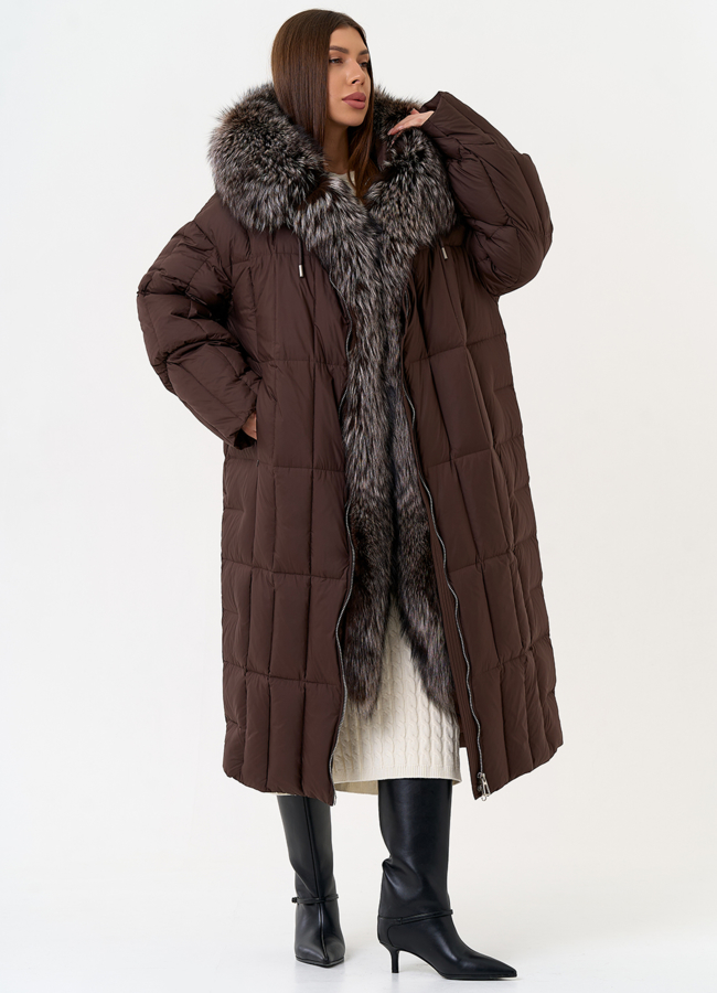 фото Женский пуховик с отделкой из чернобурой лисы модель № 31702