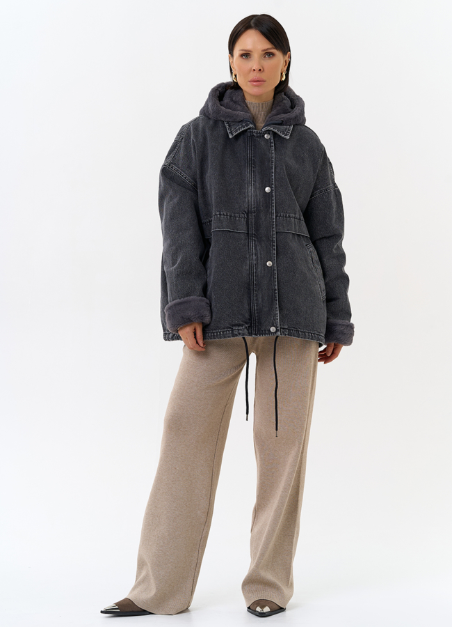 Женская утепленная джинсовая куртка с отделкой из эко меха модель № 31911 в кредит