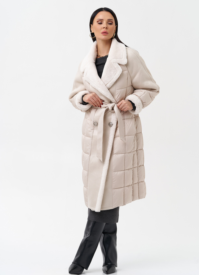 Комбинированный женский пуховик  модель № 27735 универмаг малина