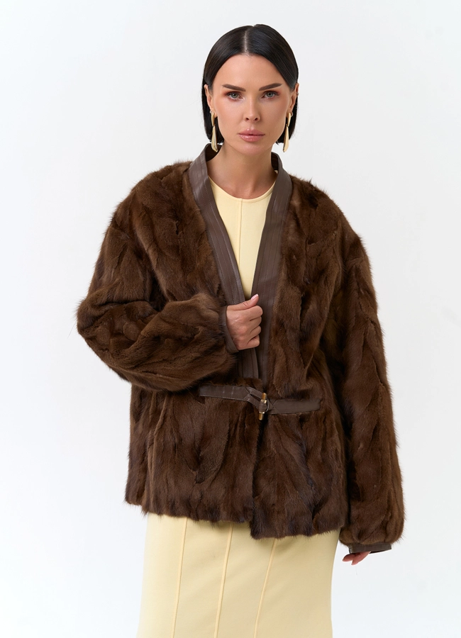 Жакет из меха частей норки модель № 33784 меха малина