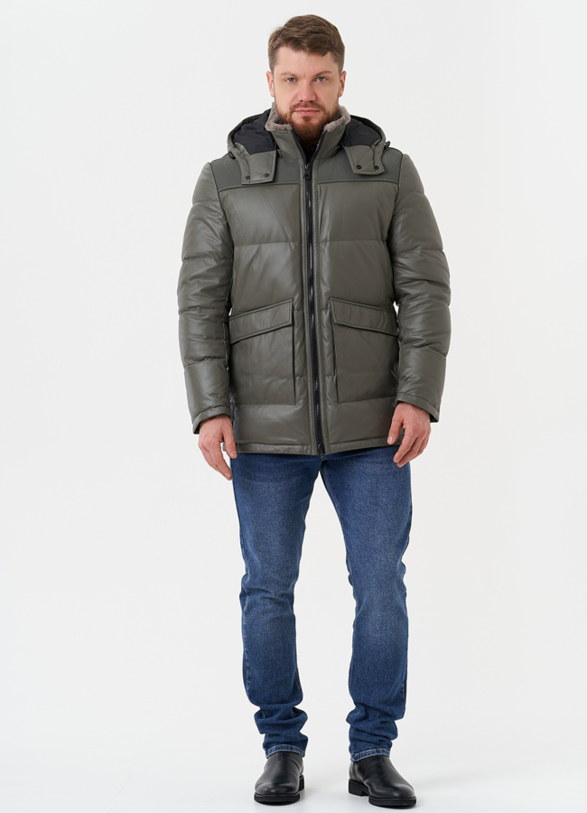 Кожаная куртка с капюшоном модель № 28576 в кредит