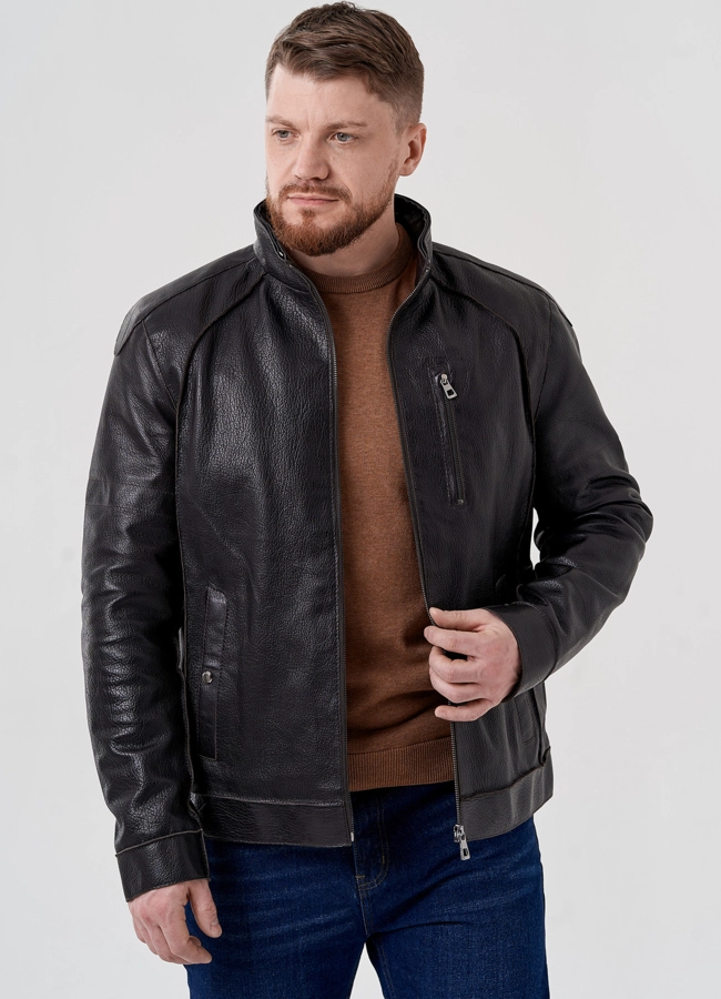 Мужская кожаная куртка с капюшоном модель № 24388 универмаг малина