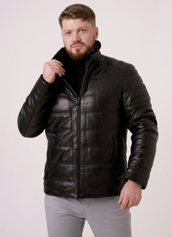 Мужской пуховик из натуральной кожи 