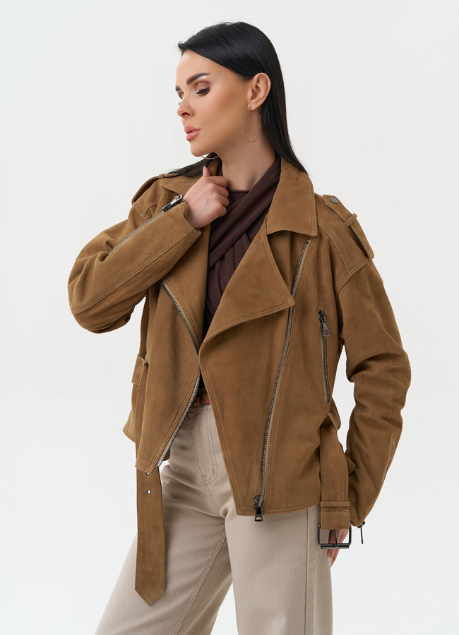 Куртка женская из натуральной замши с поясом модель № 30364 в кредит