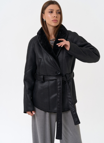 Женская дубленка из эко замши в стиле ретро