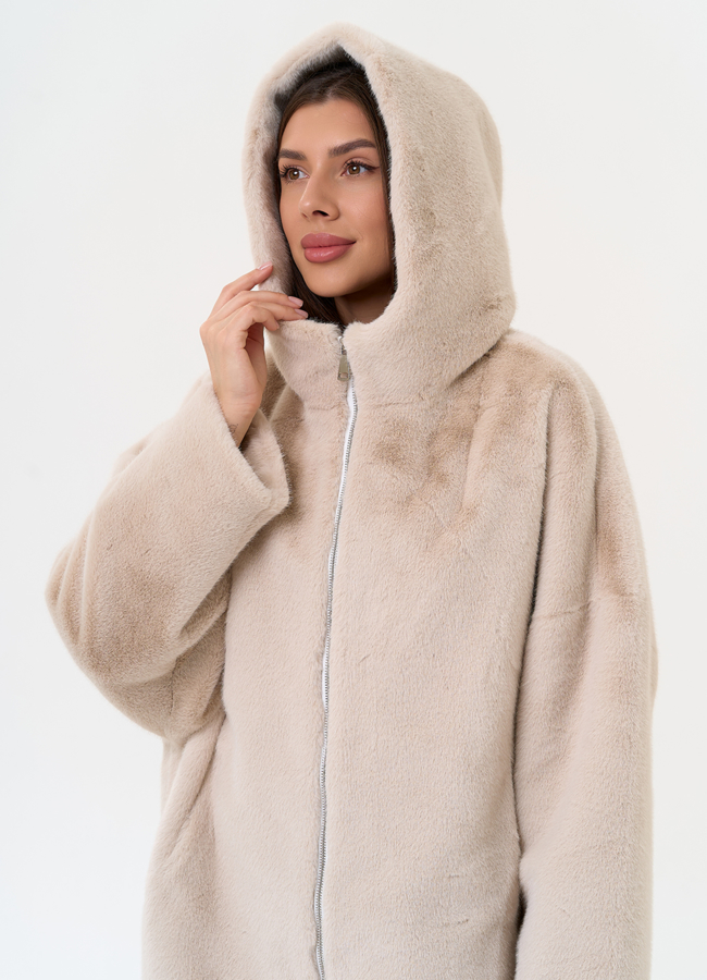 Женская шуба из экомеха с капюшоном модель № 31277 универмаг малина