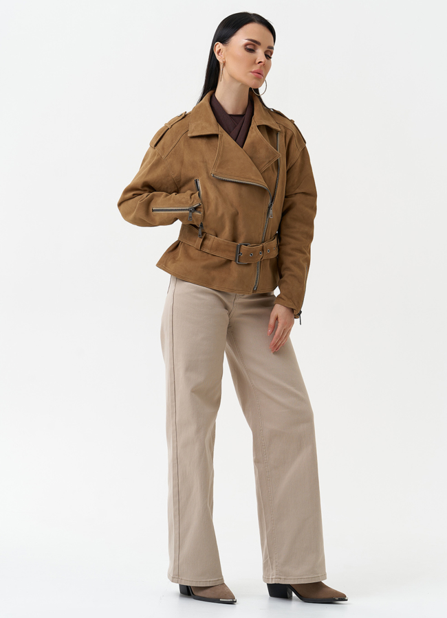 Куртка женская из натуральной замши с поясом модель № 30364 в рассрочку