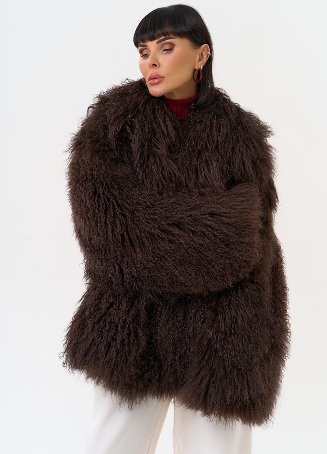 Женская шуба из меха ламы модель № 30635 меха малина