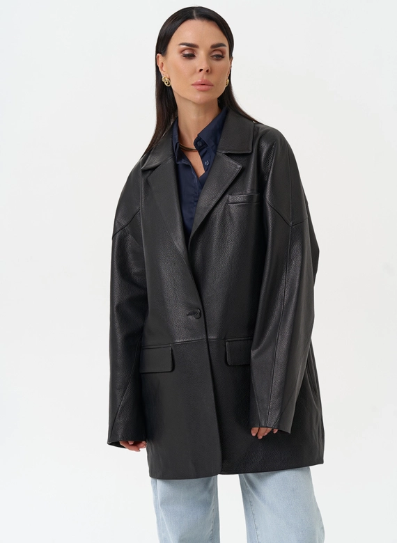 Жакет из натуральной кожи черного цвета