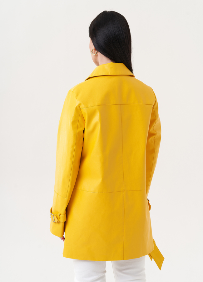 Удлиненный жакет из эко кожи с поясом модель № 27165 универмаг малина