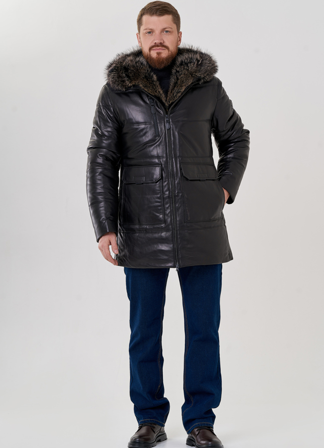 фото Пуховик мужской из натуральной кожи модель № 79171