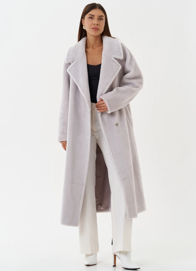 Пальто из шерсти с поясом модель № 28534 универмаг малина