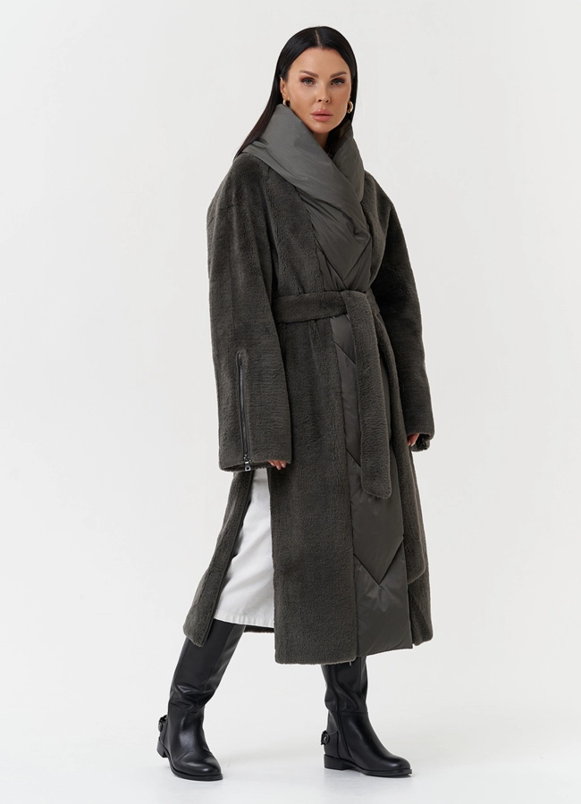 фото Комбинированное пальто на утеплении модель № 28539