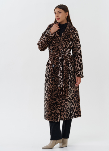 Пальто из эко меха с анималистичным принтом
