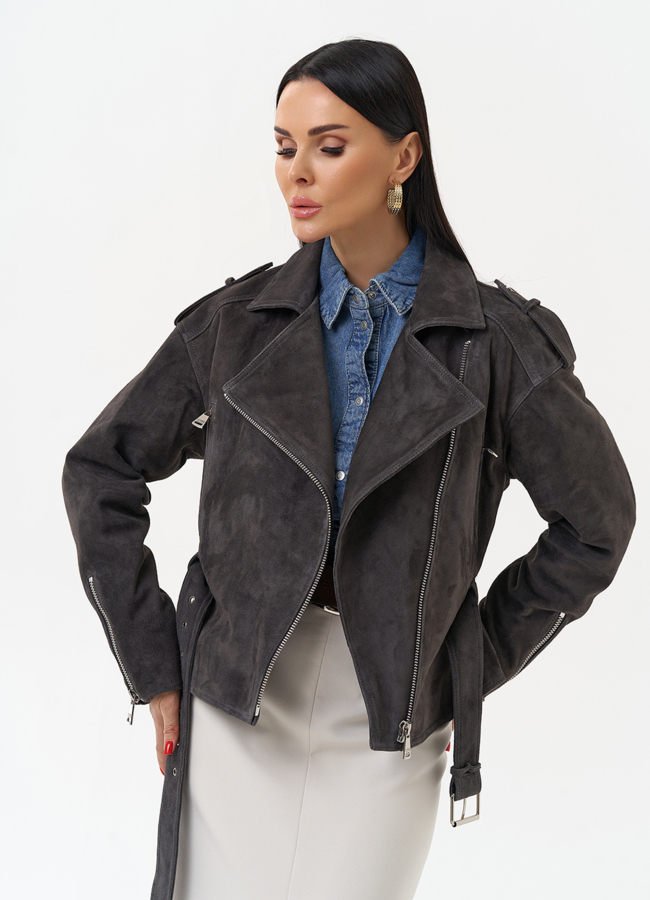 Женская куртка из натуральной замши с поясом модель № 30093 в рассрочку