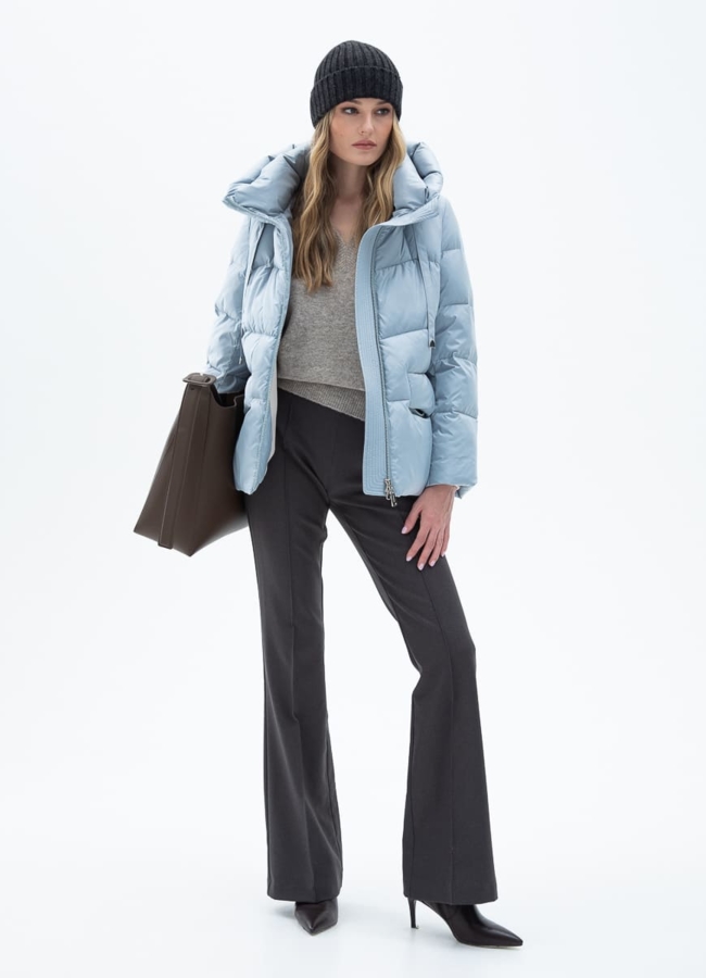 Женский пуховик голубого цвета модель № 31145 универмаг малина