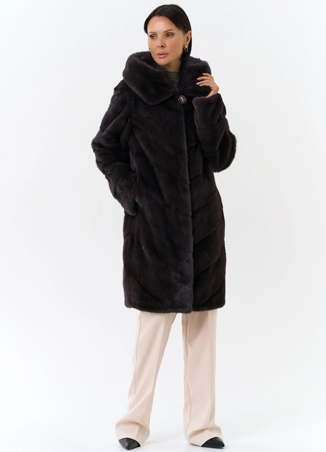 Норковая шуба с капюшоном модель № 25605 в кредит