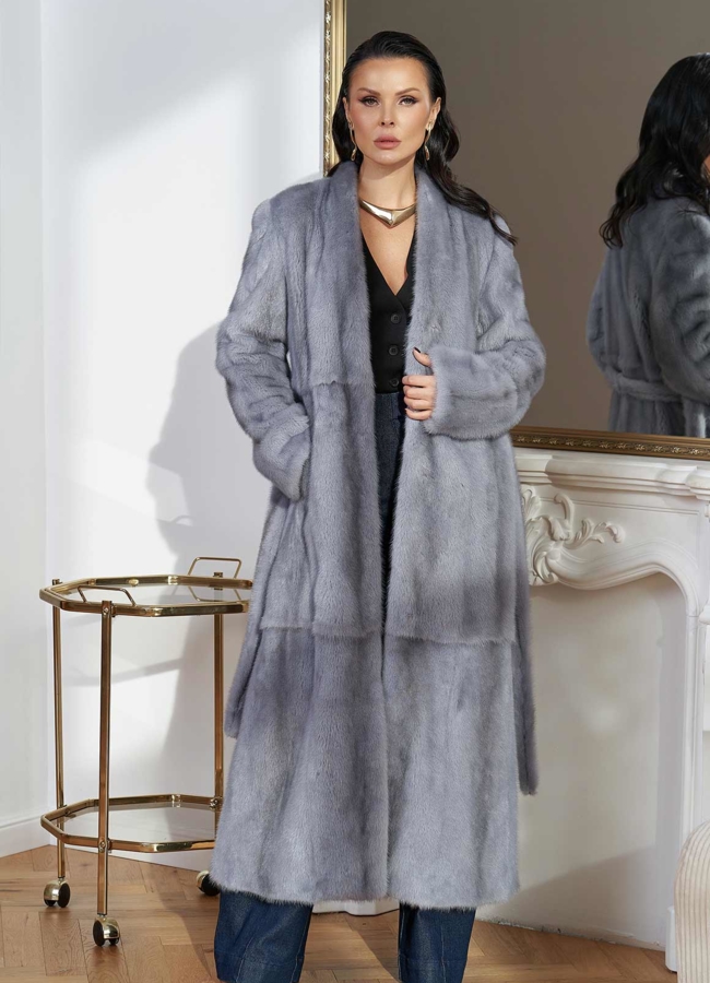 Длинная шуба из меха норки модель № 28305 меха малина