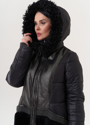 Комбинированный пуховик с капюшоном