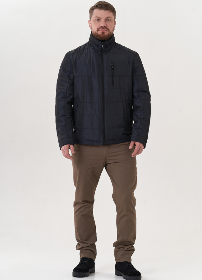 Мужская демисезонная куртка синего цвета модель № 26809 меха малина