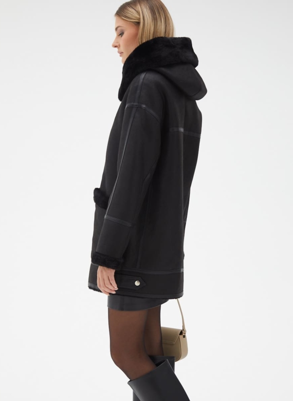 Женская удлиненная дубленка из эко кожи