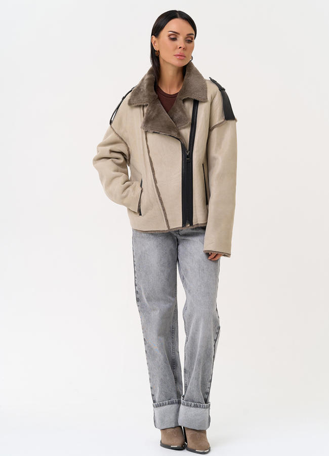 Светлая натуральная дубленка модель № 31360 универмаг малина