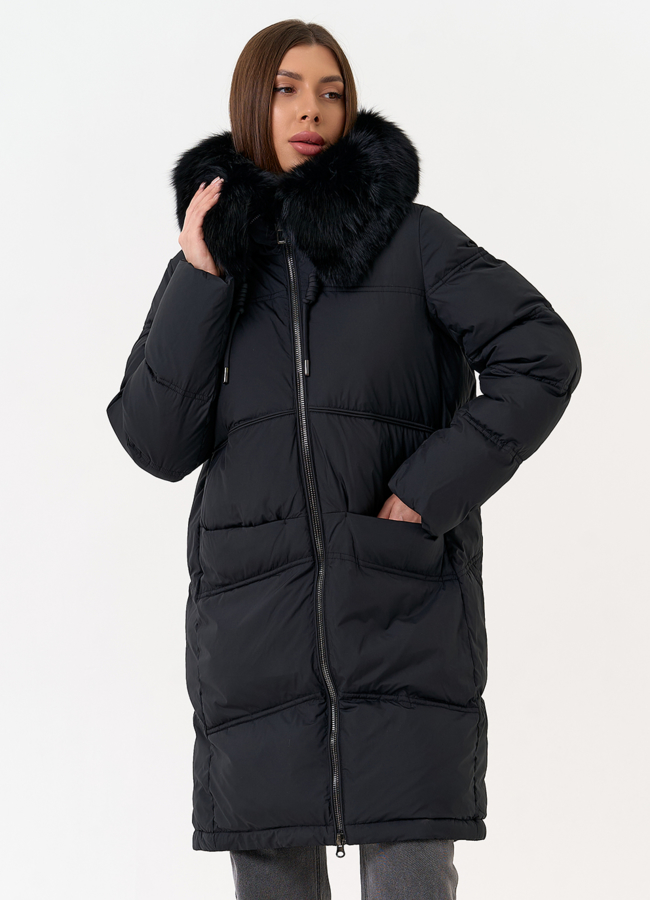 Женский пуховик с капюшоном из меха песца модель № 31697 меха малина