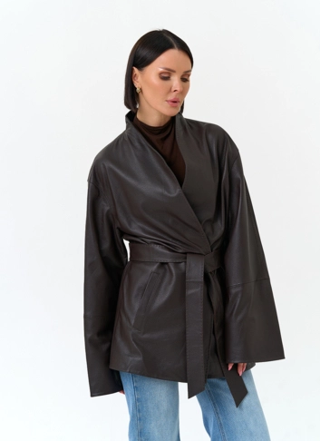 Женский жакет кимоно из натуральной кожи