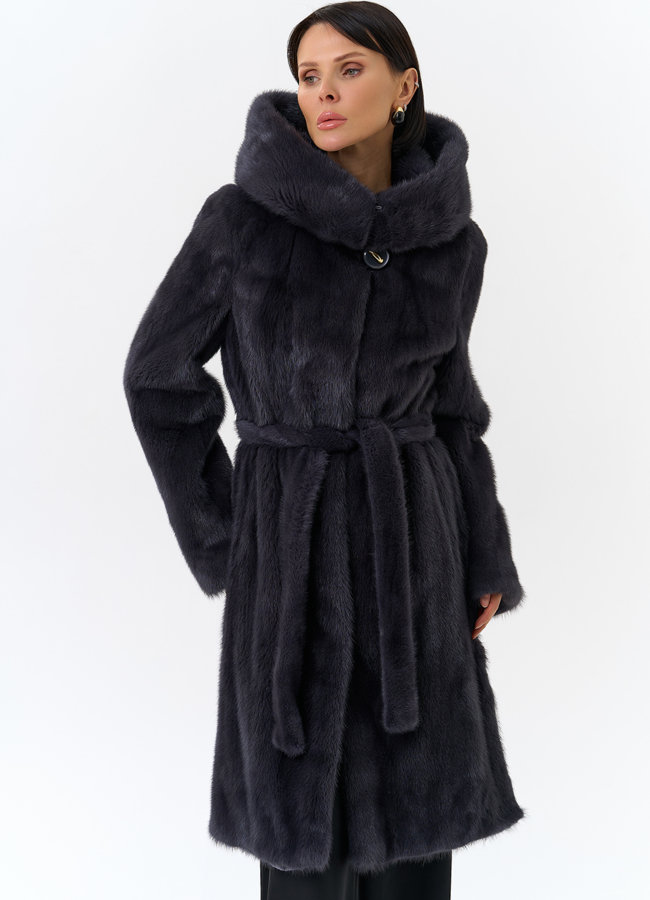 Норковая шуба с поясом модель № 31158 универмаг малина